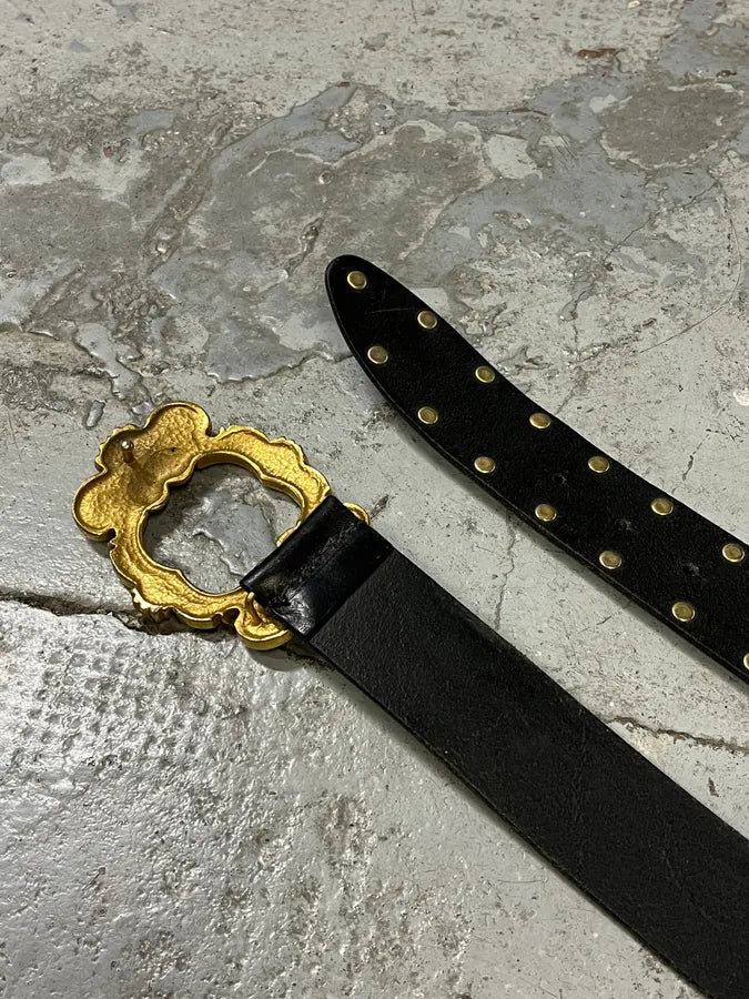 AW2006 Dolce & Gabbana Golden Angels Molding Buckle Black Leather Belt nFVfPIZ 6