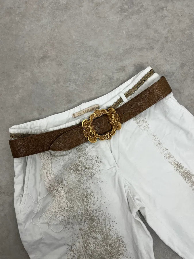 AW2006 Dolce & Gabbana Golden Angels Molding Buckle Brown Leather Belt JZUDwSc 0