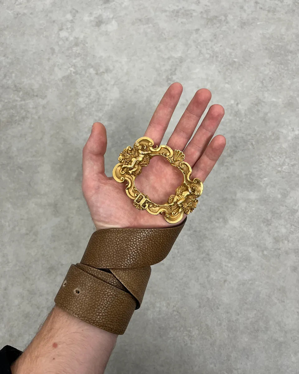 AW2006 Dolce & Gabbana Golden Angels Molding Buckle Brown Leather Belt JZUDwSc 1