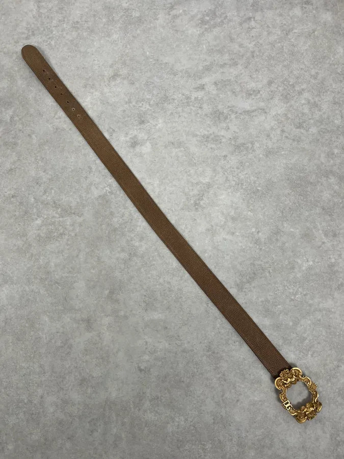 AW2006 Dolce & Gabbana Golden Angels Molding Buckle Brown Leather Belt JZUDwSc 7