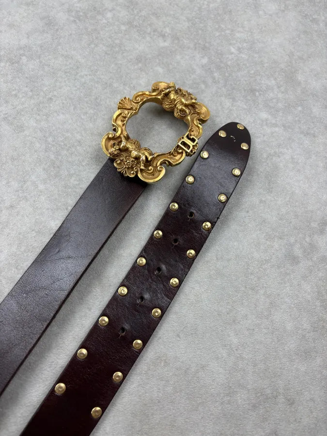 AW2006 Dolce & Gabbana Golden Angels Molding Buckle Brown Leather Belt nFVfPIZ 4