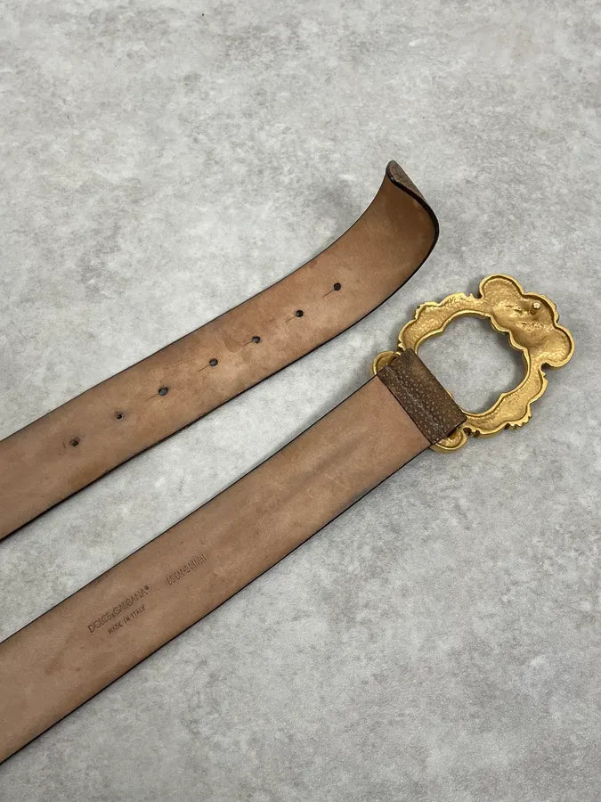 AW2006 Dolce & Gabbana Golden Angels Molding Buckle Brown Leather Belt JZUDwSc 5