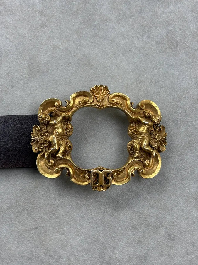 AW2006 Dolce & Gabbana Golden Angels Molding Buckle Brown Leather Belt nFVfPIZ 6
