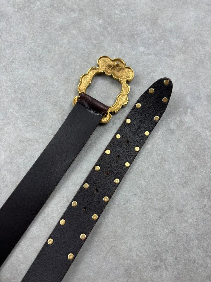 AW2006 Dolce & Gabbana Golden Angels Molding Buckle Brown Leather Belt nFVfPIZ 5