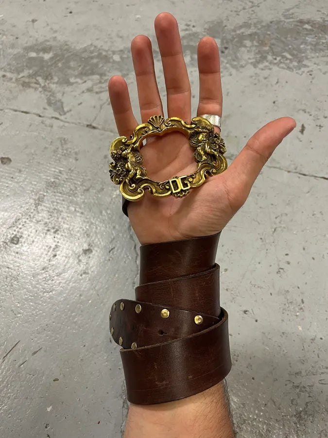 AW2006 Dolce & Gabbana Golden Angels Molding Buckle Brown Leather Belt PjJozRG 0