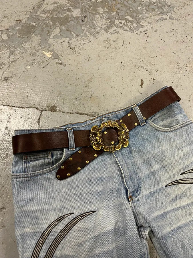 AW2006 Dolce & Gabbana Golden Angels Molding Buckle Brown Leather Belt PjJozRG 2