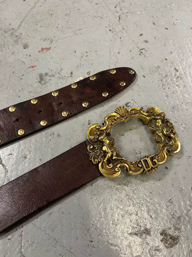 AW2006 Dolce & Gabbana Golden Angels Molding Buckle Brown Leather Belt PjJozRG 4