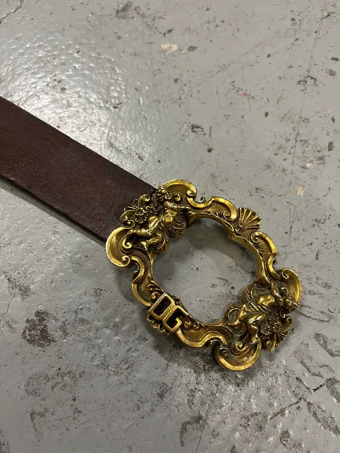 AW2006 Dolce & Gabbana Golden Angels Molding Buckle Brown Leather Belt PjJozRG 5