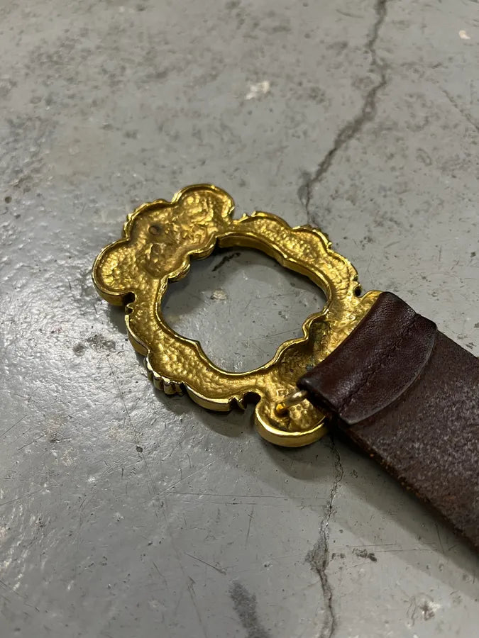 AW2006 Dolce & Gabbana Golden Angels Molding Buckle Brown Leather Belt PjJozRG 7