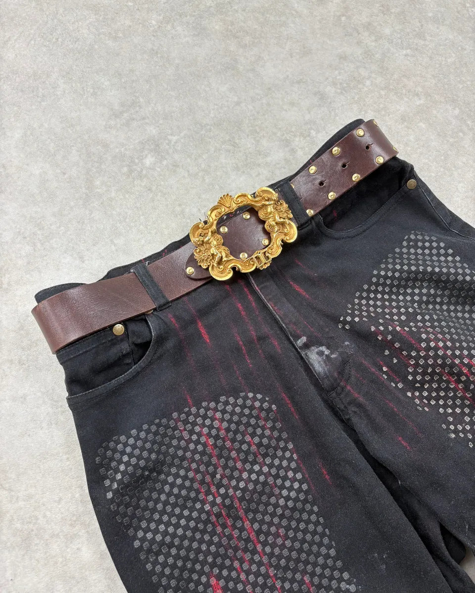 AW2006 Dolce & Gabbana Golden Angels Molding Buckle Brown Leather Belt nFVfPIZ 0