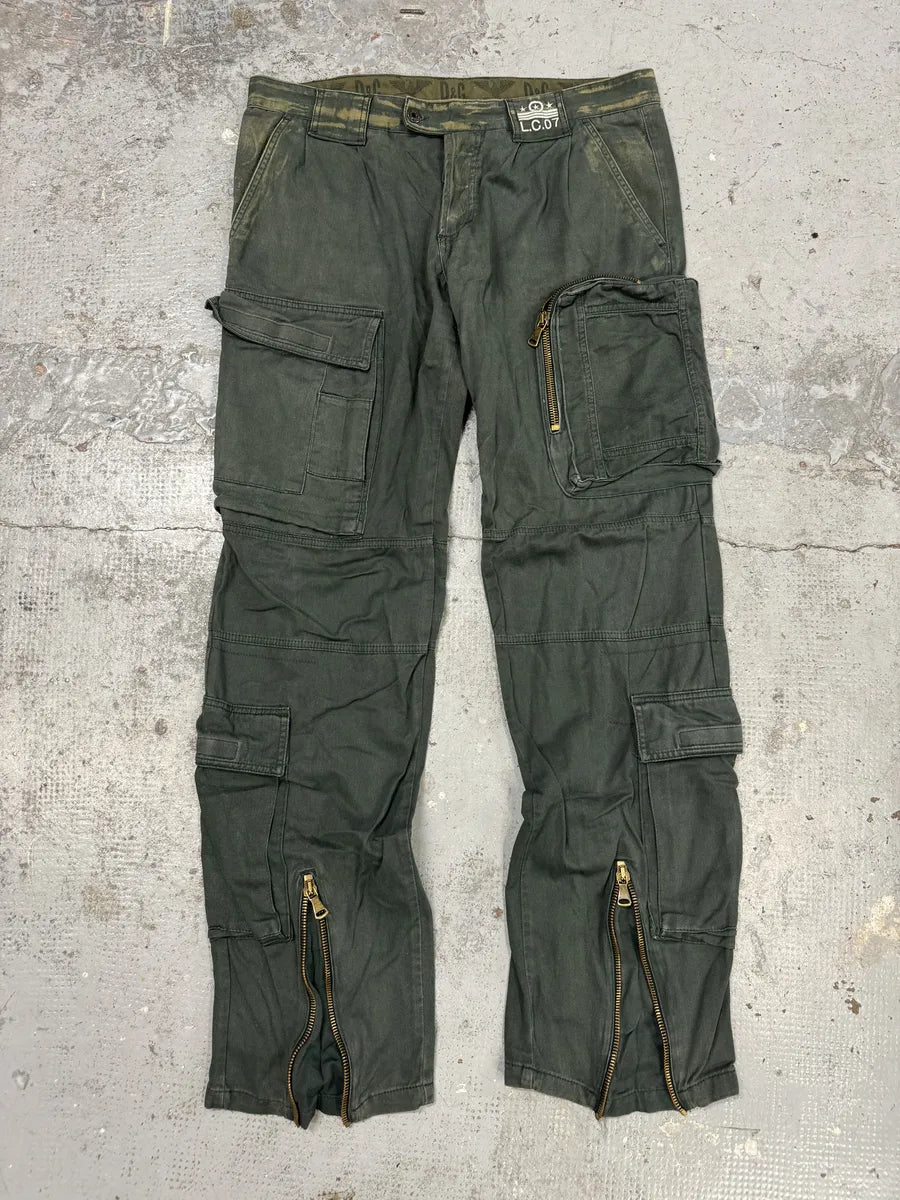 AW2006 Dolce & Gabbana Green Multi Zips Cargo Naval Pants WUAeKPz 0