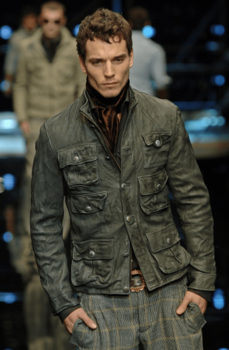 AW2006 Dolce & Gabbana Grey Multi-Pocket Leather Jacket funKcBQ 1