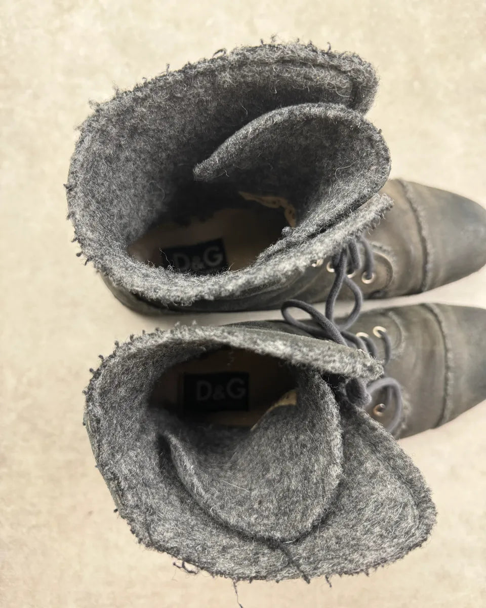 AW2006 Dolce & Gabbana Grey Suede Wool-Lined Vibram Boots WVSezWz 8
