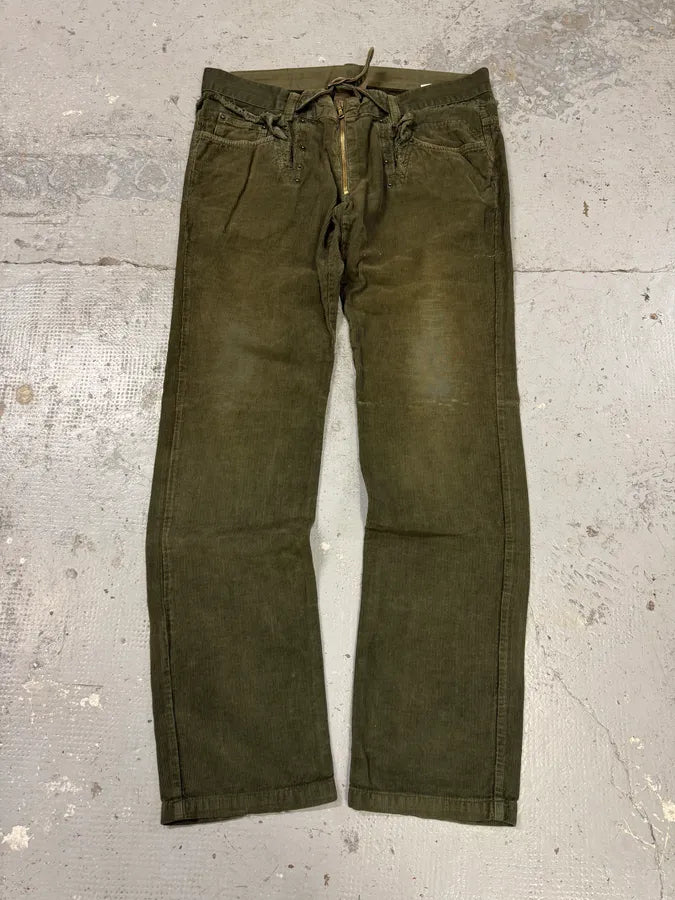 AW2006 Dolce & Gabbana Khaki Velvet Distressed Zip Pants AQIoZSA 0