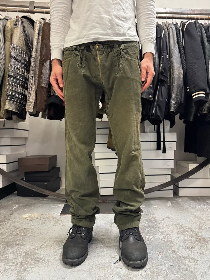 AW2006 Dolce & Gabbana Khaki Velvet Distressed Zip Pants AQIoZSA 1