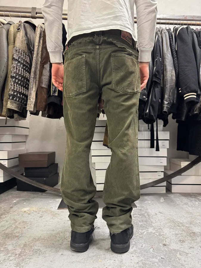 AW2006 Dolce & Gabbana Khaki Velvet Distressed Zip Pants AQIoZSA 2