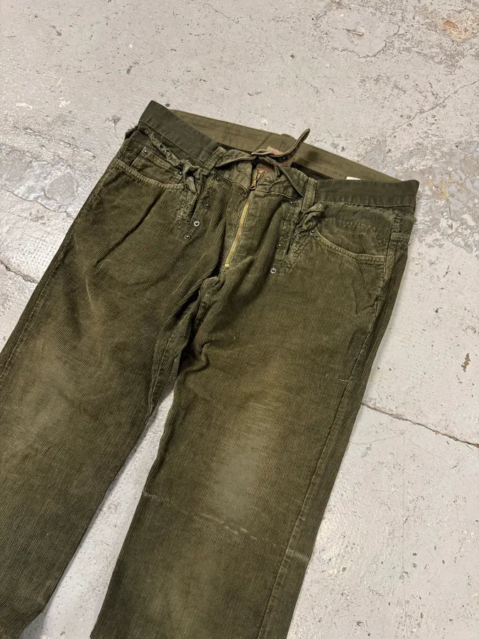 AW2006 Dolce & Gabbana Khaki Velvet Distressed Zip Pants AQIoZSA 3