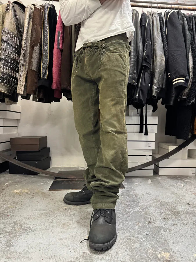 AW2006 Dolce & Gabbana Khaki Velvet Distressed Zip Pants AQIoZSA 4