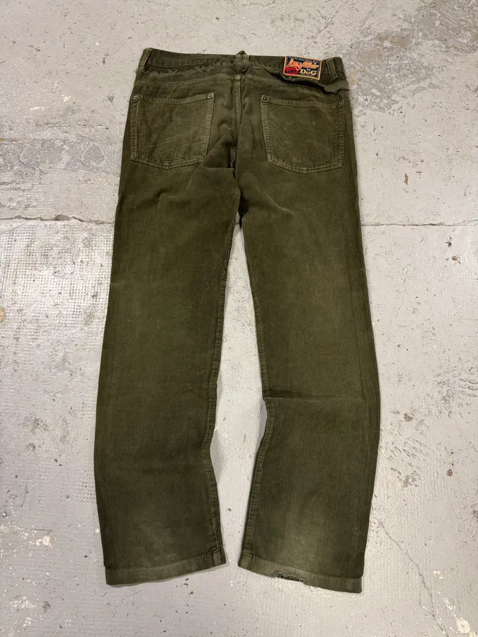 AW2006 Dolce & Gabbana Khaki Velvet Distressed Zip Pants AQIoZSA 6