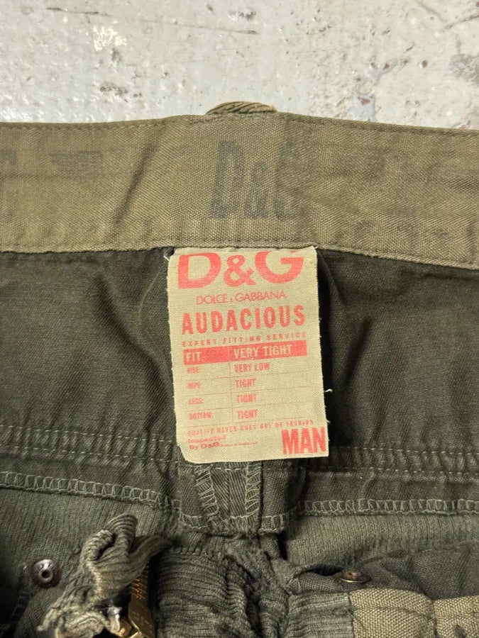 AW2006 Dolce & Gabbana Khaki Velvet Distressed Zip Pants AQIoZSA 7