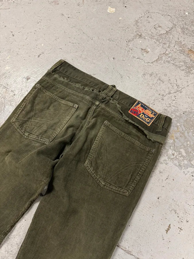 AW2006 Dolce & Gabbana Khaki Velvet Distressed Zip Pants AQIoZSA 8