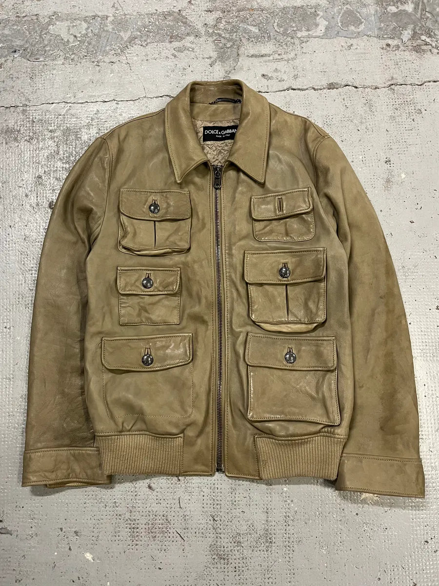 AW2006 Dolce & Gabbana Multi-Pocket Beige Cargo Leather Jacket JokYgdp 1