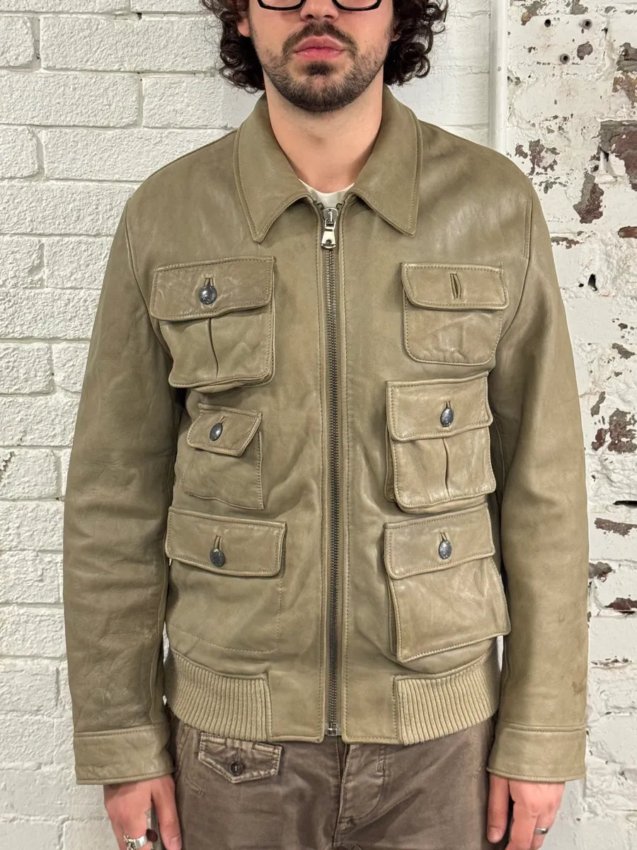 AW2006 Dolce & Gabbana Multi-Pocket Beige Cargo Leather Jacket JokYgdp 2