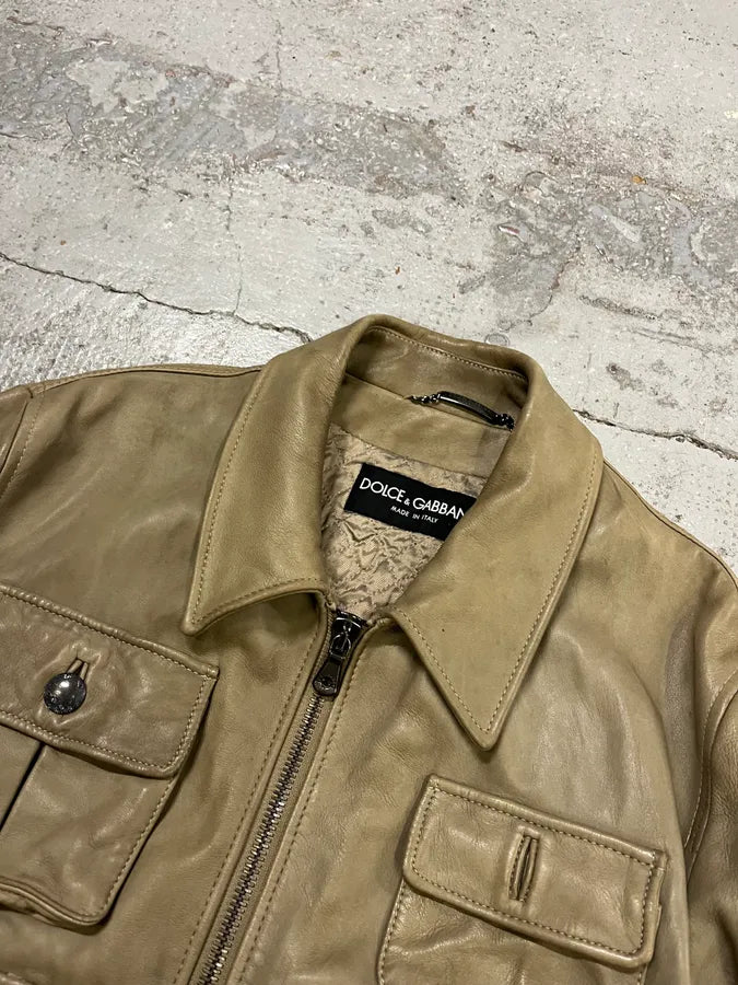 AW2006 Dolce & Gabbana Multi-Pocket Beige Cargo Leather Jacket JokYgdp 5