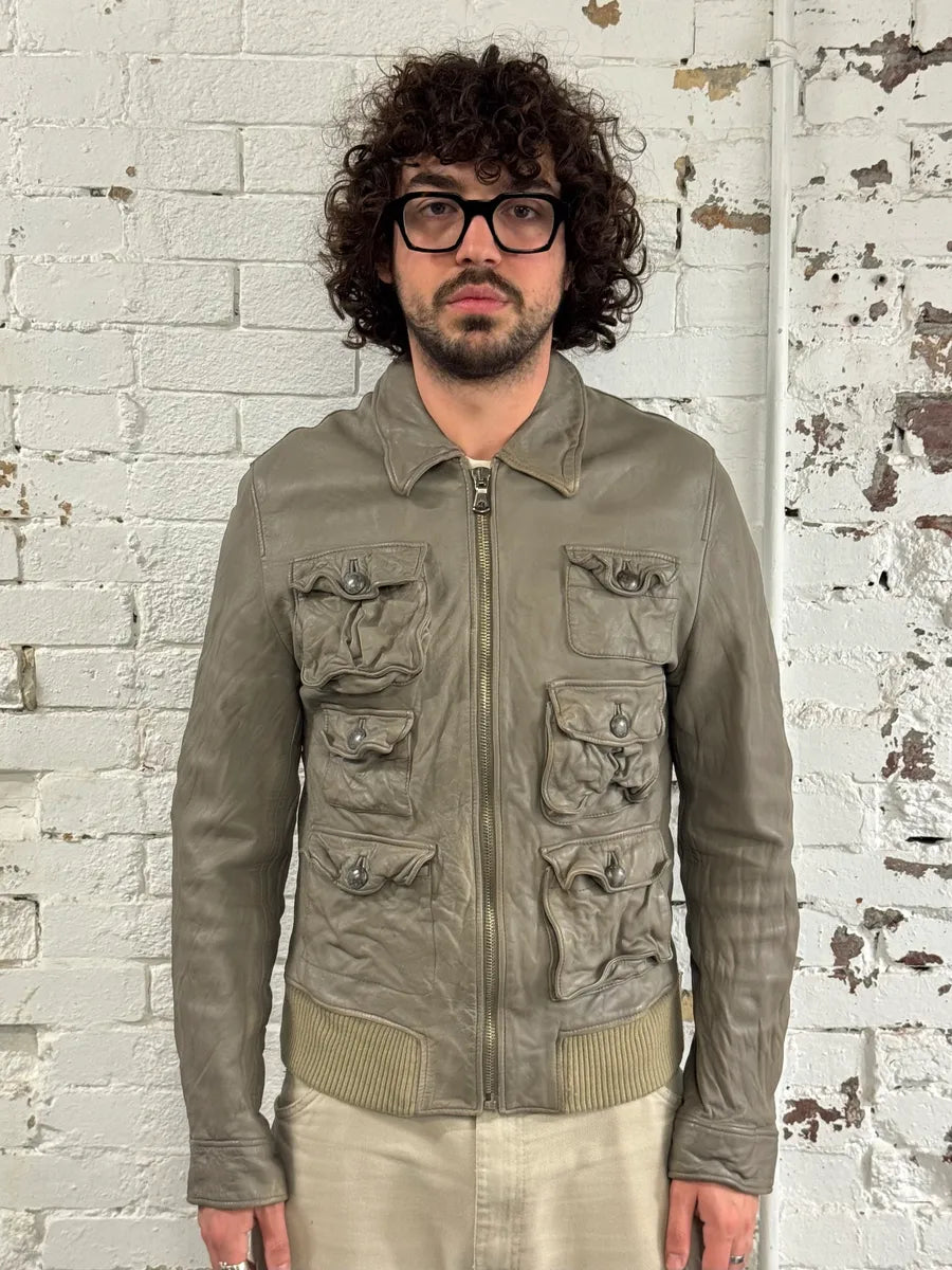 AW2006 Dolce & Gabbana Multi Pockets Cargo Grey Leather Jacket HybmNlW 2