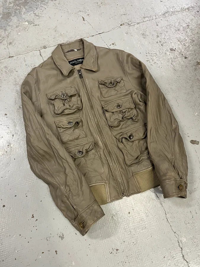 AW2006 Dolce & Gabbana Multi Pockets Cargo Grey Leather Jacket HybmNlW 4