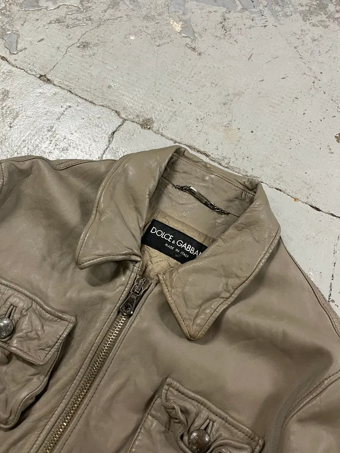 AW2006 Dolce & Gabbana Multi Pockets Cargo Grey Leather Jacket HybmNlW 5