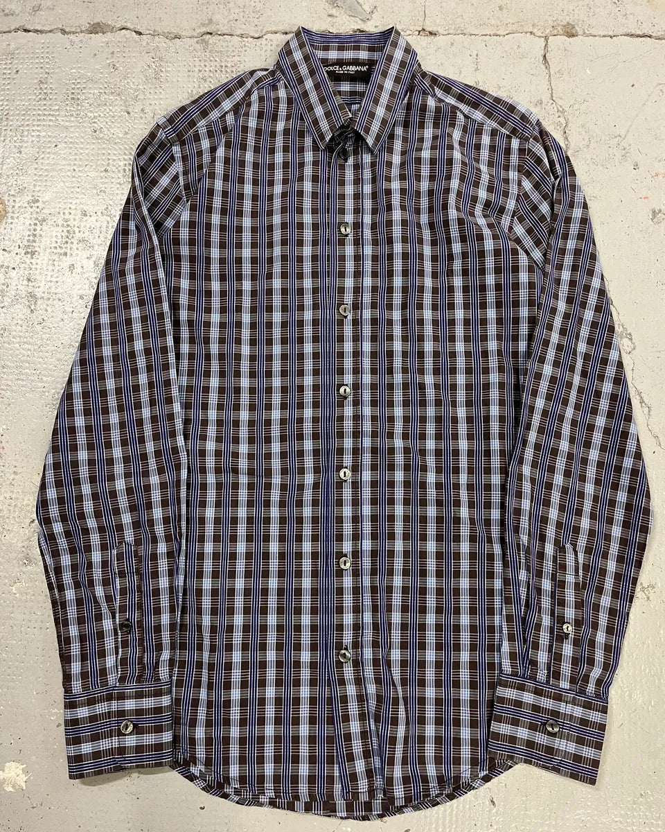 AW2006 Dolce & Gabbana Navy Checkered Plaid Shirt czxMrVz 0