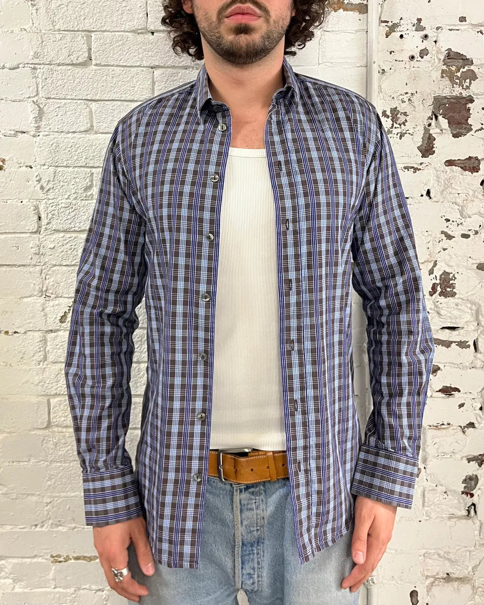 AW2006 Dolce & Gabbana Navy Checkered Plaid Shirt czxMrVz 1