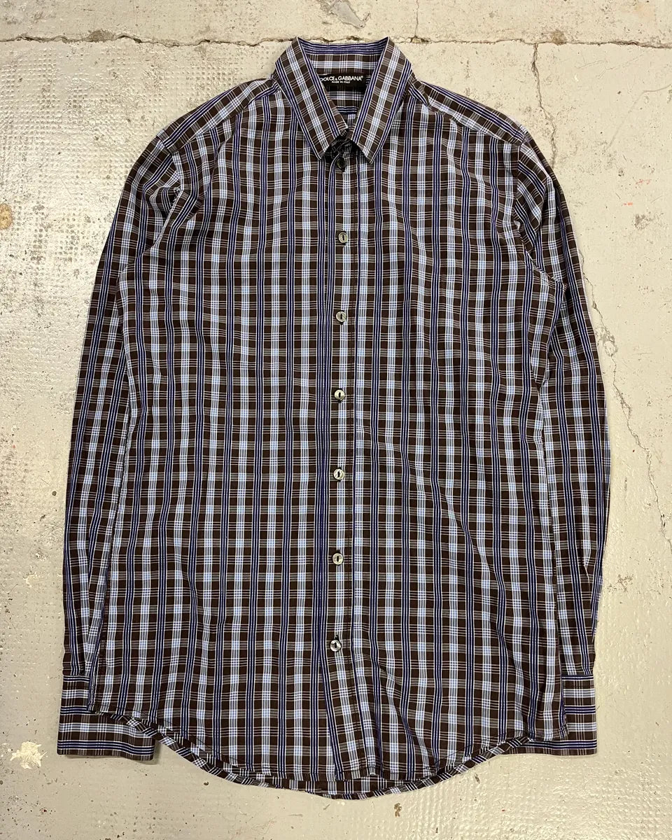 AW2006 Dolce & Gabbana Navy Checkered Plaid Shirt czxMrVz 3