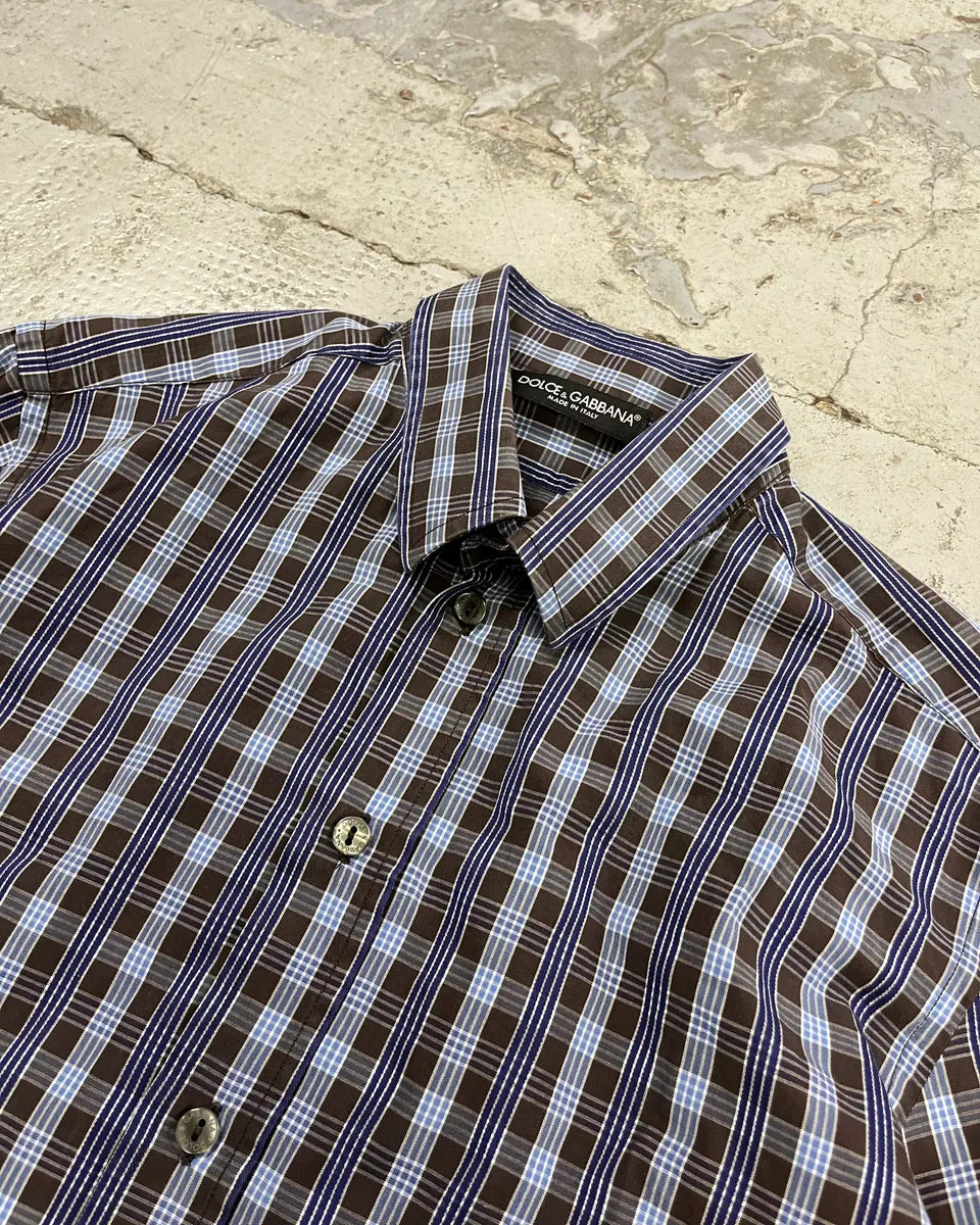 AW2006 Dolce & Gabbana Navy Checkered Plaid Shirt czxMrVz 4