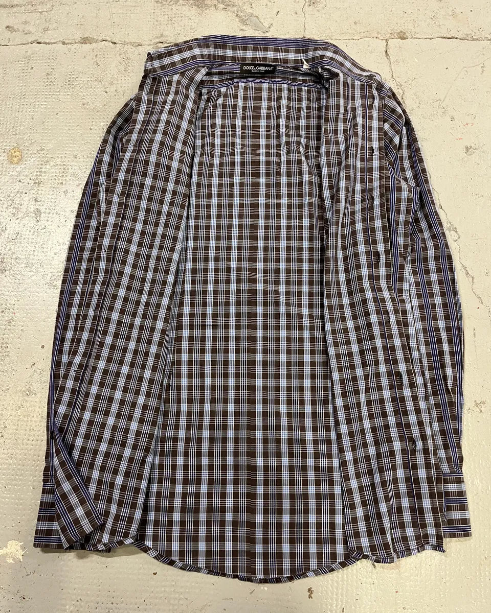 AW2006 Dolce & Gabbana Navy Checkered Plaid Shirt czxMrVz 7