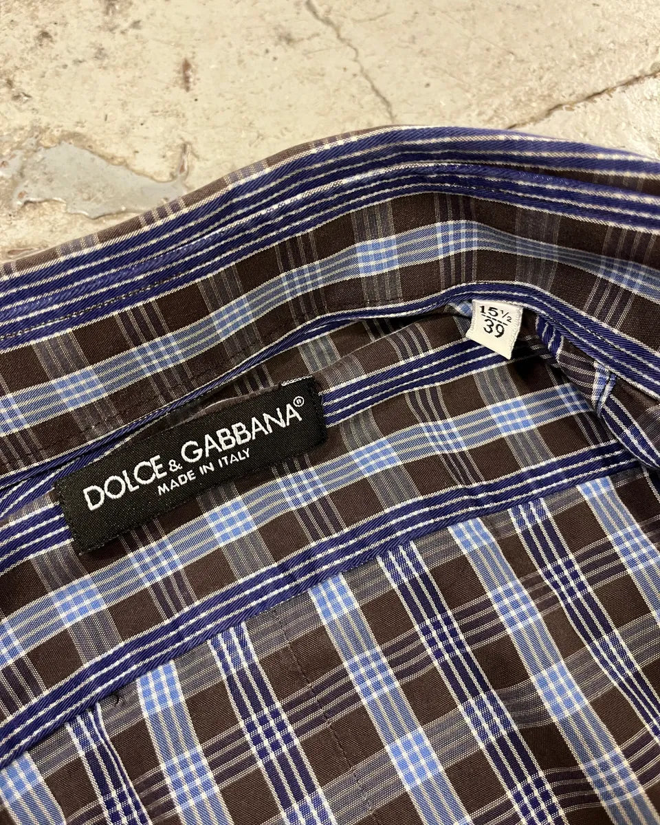AW2006 Dolce & Gabbana Navy Checkered Plaid Shirt czxMrVz 8