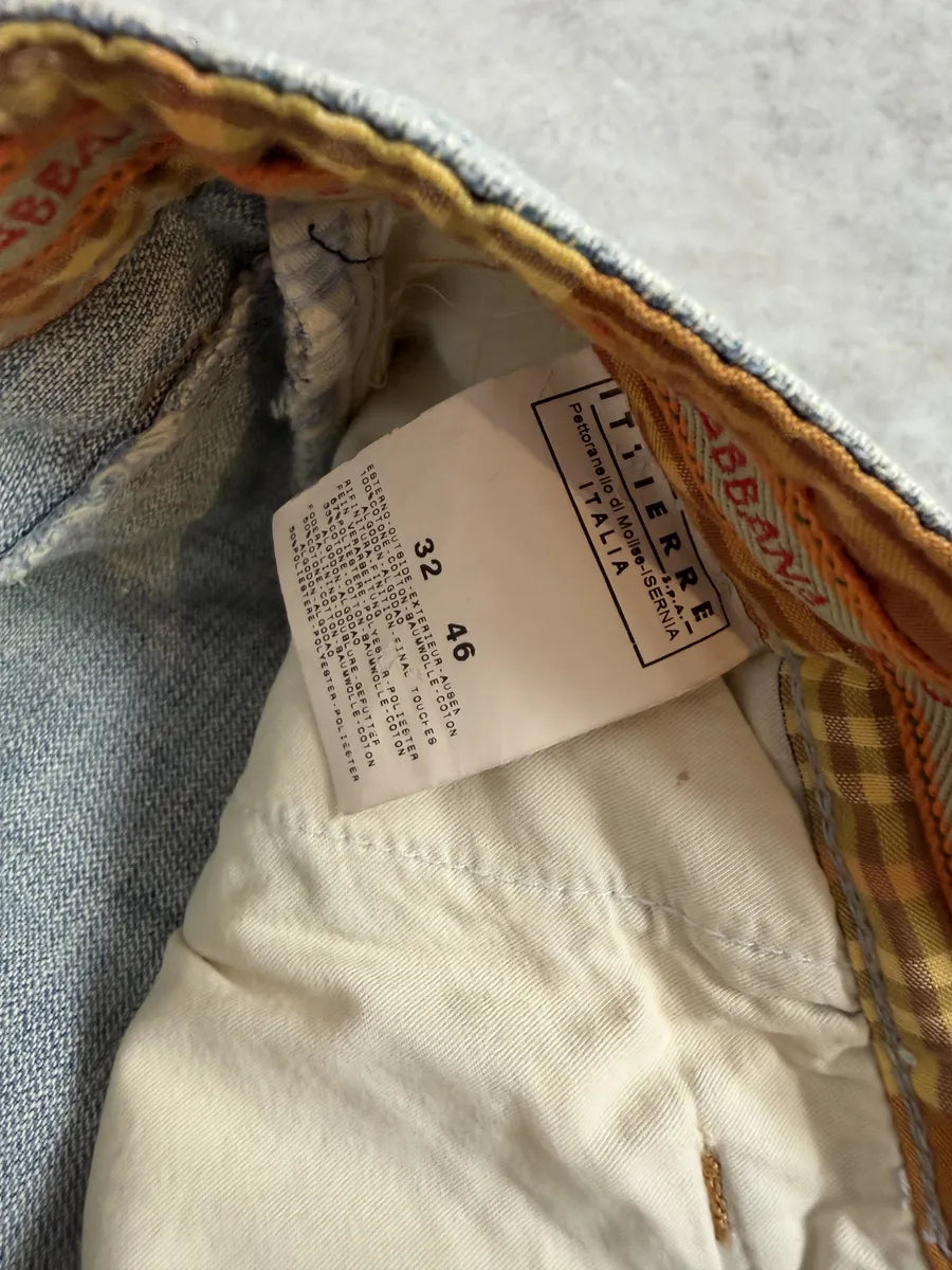 AW2006 Dolce & Gabbana Yellow Printed Blue Distressed Denim Jeans PDqAfvg 6