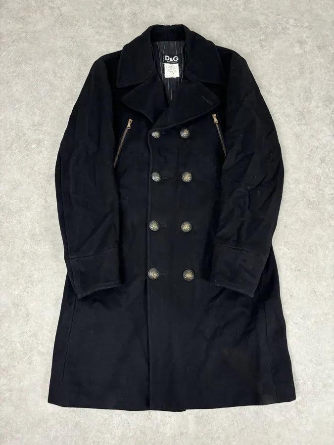 AW2006 Dolce & Gabbana Black Double-Breasted Buttoned Officer Wool Coat kghAzhb 0