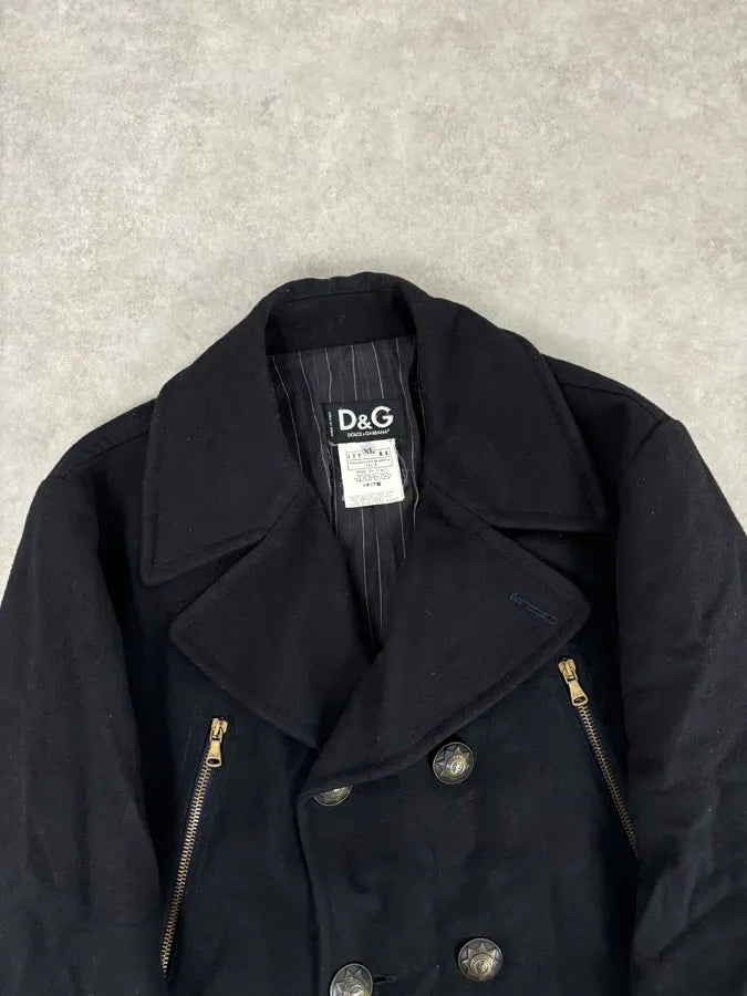 AW2006 Dolce & Gabbana Black Double-Breasted Buttoned Officer Wool Coat kghAzhb 3
