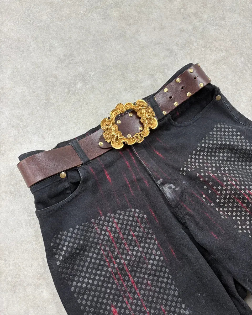 AW2006 Dolce & Gabbana Golden Angels Molding Buckle Brown Leather Belt nFVfPIZ 0