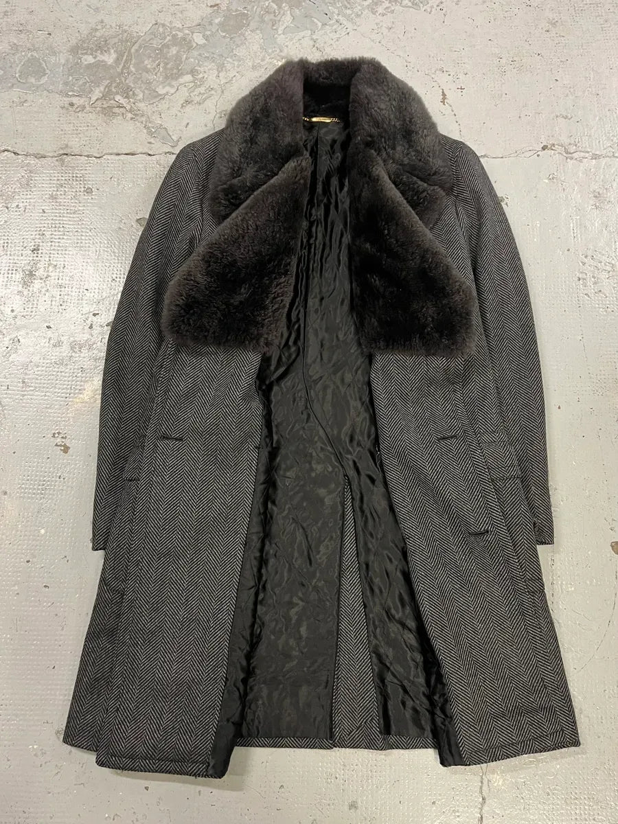 AW2006 Dolce & Gabbana Grey Wool Premium Fur Collar Royal Coat IavTiki 4