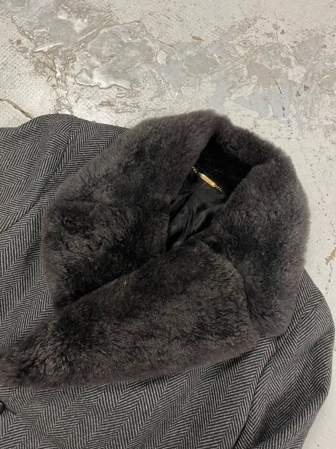 AW2006 Dolce & Gabbana Grey Wool Premium Fur Collar Royal Coat IavTiki 6