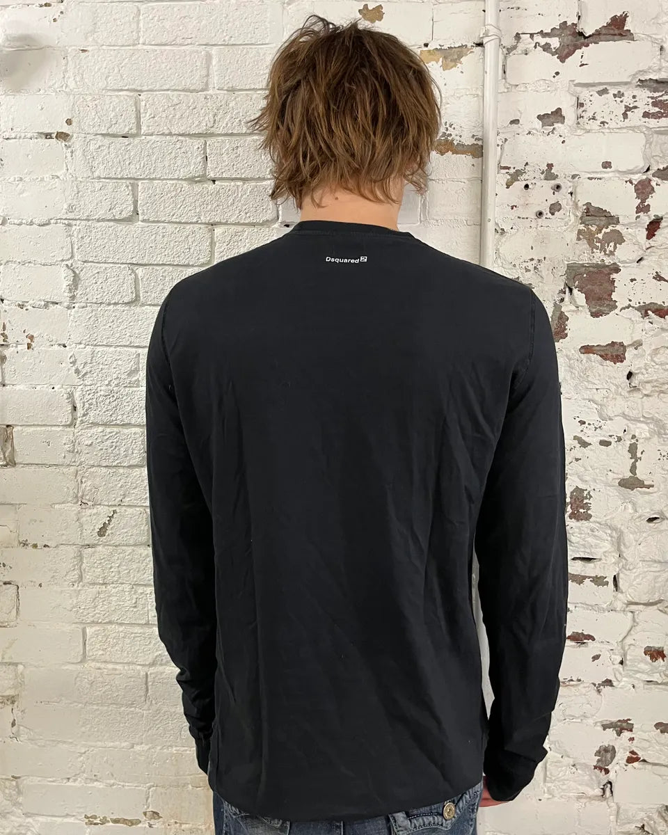 AW2006 Dsquared2 Black Face Print Longsleeve T-Shirt YvSdvDM 2