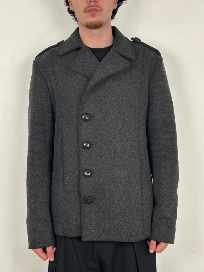 AW2009 Dsquared2 Grey Wool Buttoned Asymmetrical Caban Jacket meuzxho 1