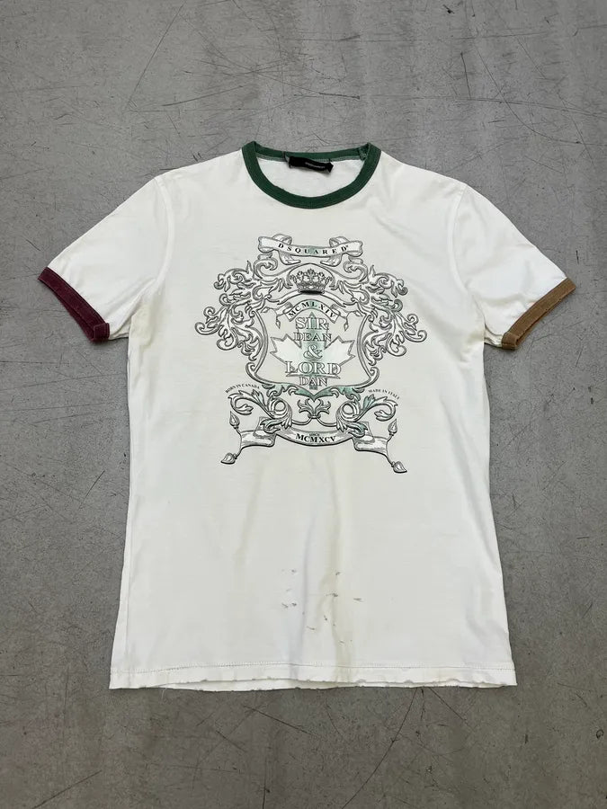 AW2006 Dsquared2 Heraldic Crest Destroyed White Ringer T-Shirt SWPFXGa 0