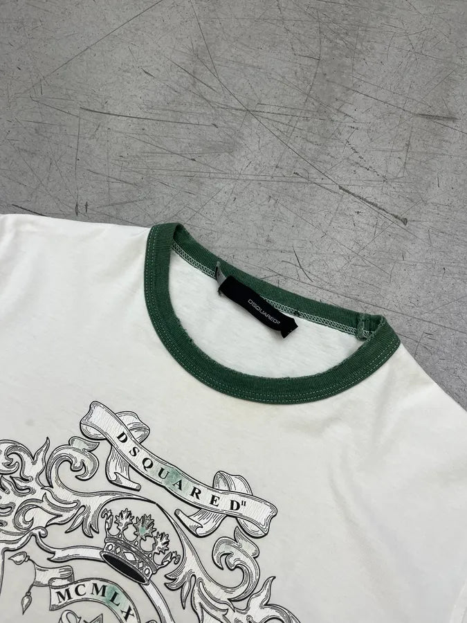 AW2006 Dsquared2 Heraldic Crest Destroyed White Ringer T-Shirt SWPFXGa 3