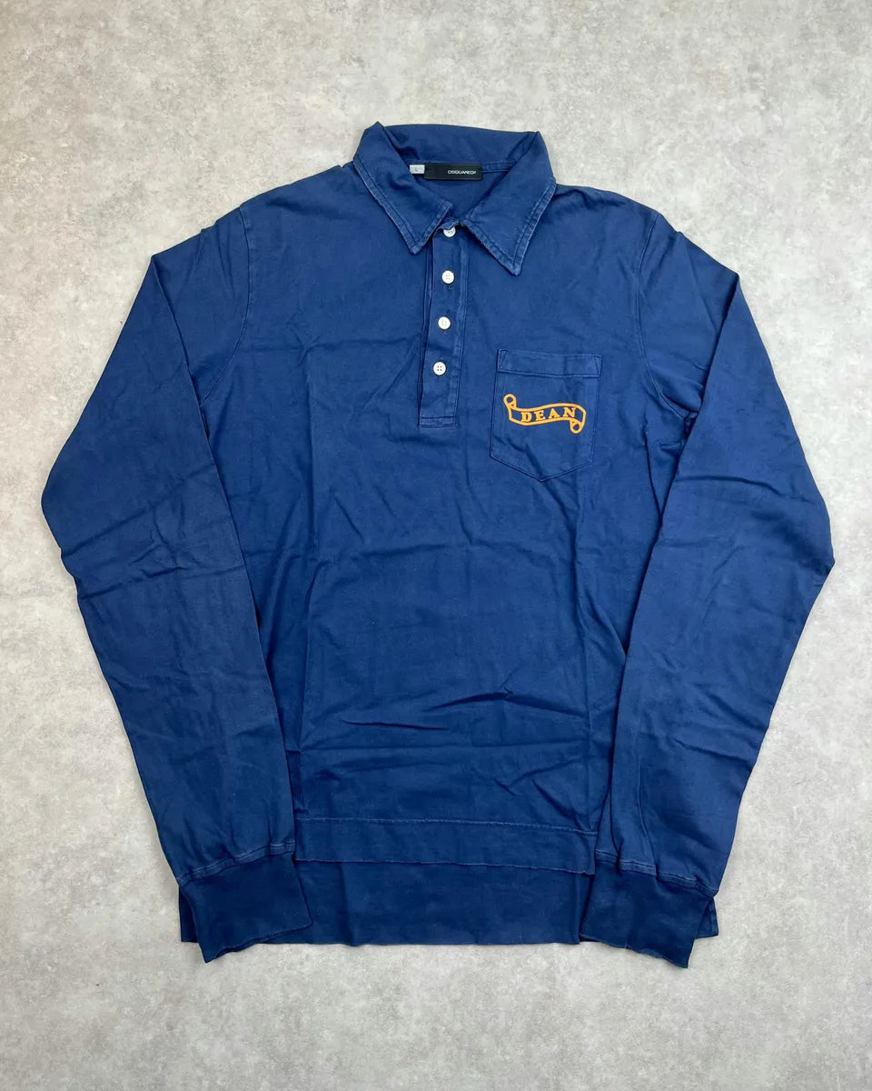 AW2006 Dsquared2 Navy Distressed Longsleeve Polo brDZdAb 0