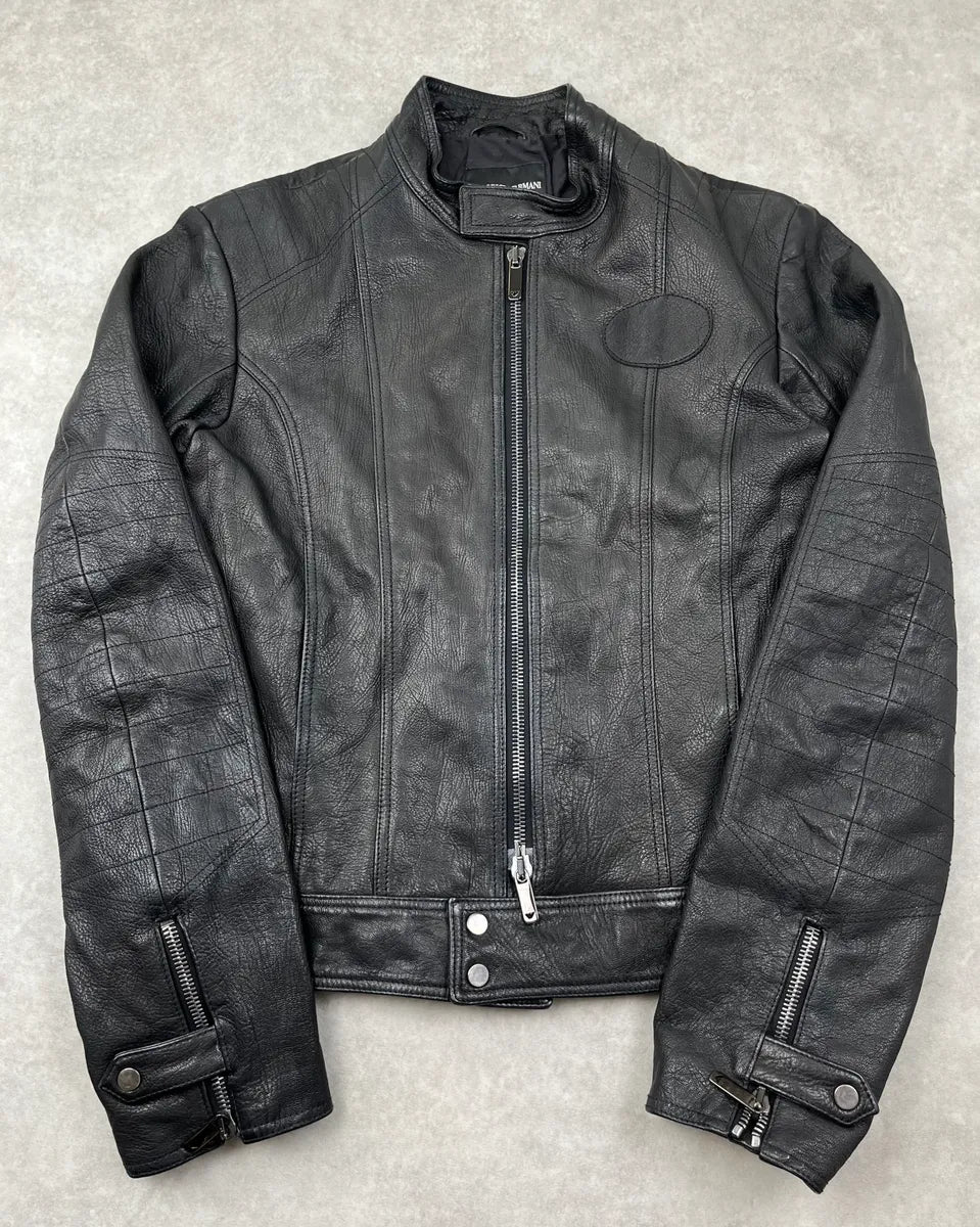 AW2006 Emporio Armani Black Biker Leather Jacket bnDTDLy 0