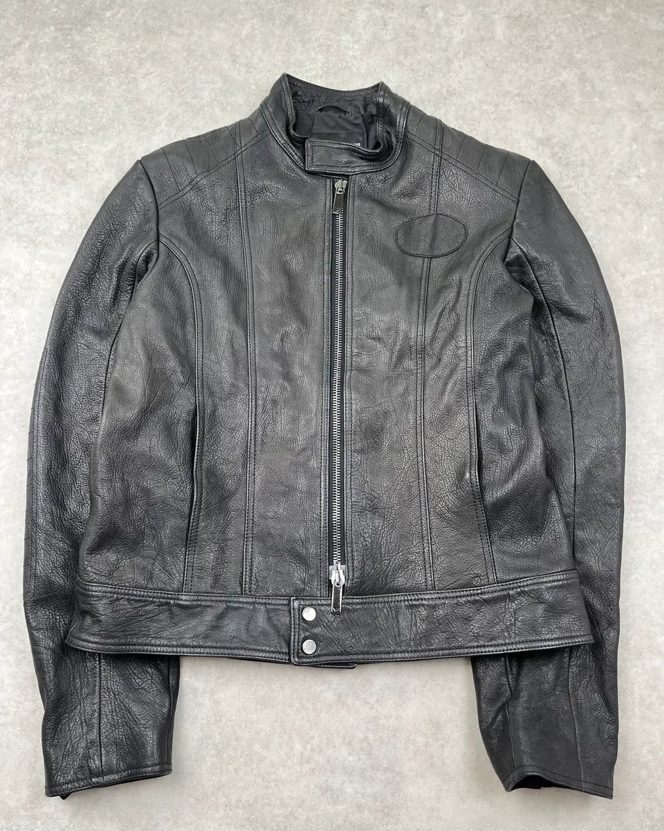 AW2006 Emporio Armani Black Biker Leather Jacket bnDTDLy 3